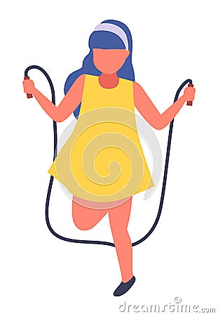 Girl jumping rope vector illustration. Cute little girl playing, children s outdoors activities Vector Illustration