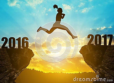 Girl jumps to the New Year 2017 Stock Photo