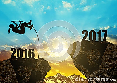 Girl jumps to the New Year 2017 Stock Photo