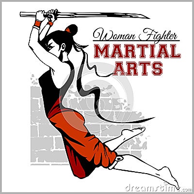 Girl with katana - mma woman fighter. Vector design Vector Illustration