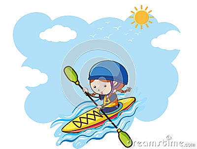 A Girl Kayaking on Sunny Day Vector Illustration