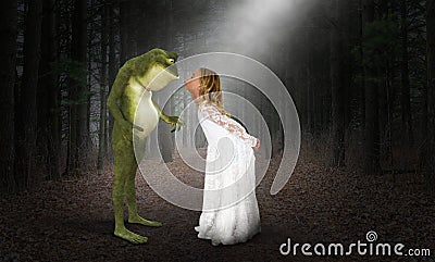 Girl Kiss, Kissing Frog, Princess, Fantasy Stock Photo