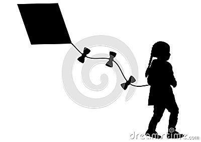 Girl with kite silhouette, vector Vector Illustration