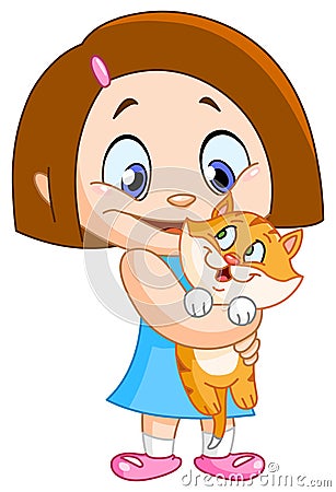 Girl with kitten Vector Illustration