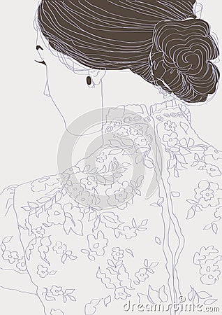 Girl in a lace blouse Cartoon Illustration