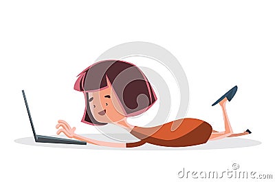 Girl on lap top computer illustration cartoon character Cartoon Illustration