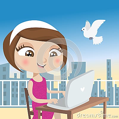 Girl with laptop Vector Illustration