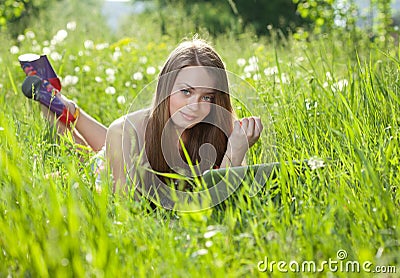 Girl with laptop Stock Photo