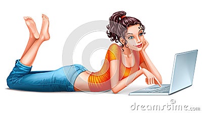 Girl with laptop Vector Illustration