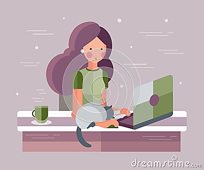 Girl with laptop Cartoon Illustration