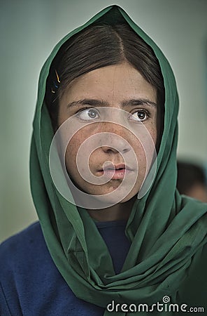 Girl learning in the only school in the village of Shimshal 3100m is a government school taught by teachers based in the village Editorial Stock Photo