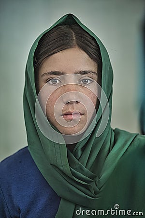 Girl learning in the only school in the village of Shimshal 3100m is a government school taught by teachers based in the village Editorial Stock Photo