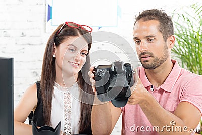 A girl learns photography Stock Photo