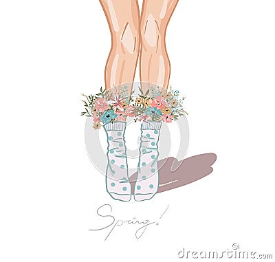 Girl legs knees socks flowers holiday spring Vector Illustration