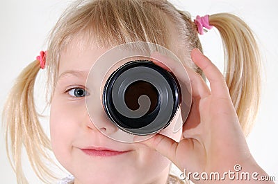 Girl with lens Stock Photo