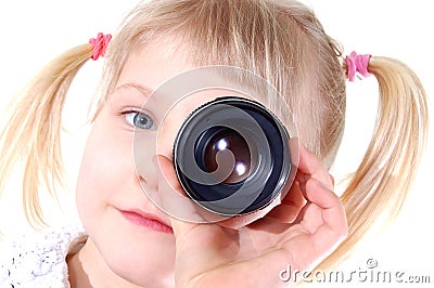 Girl with lens Stock Photo