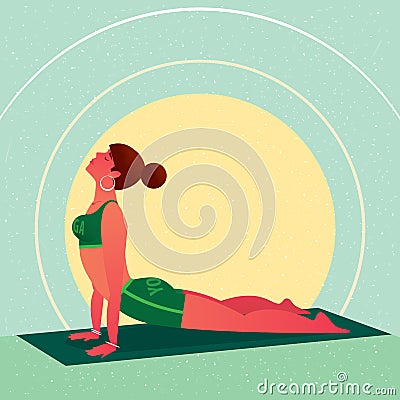 Girl lies in Yoga Cobra Pose or Bhujangasana Vector Illustration