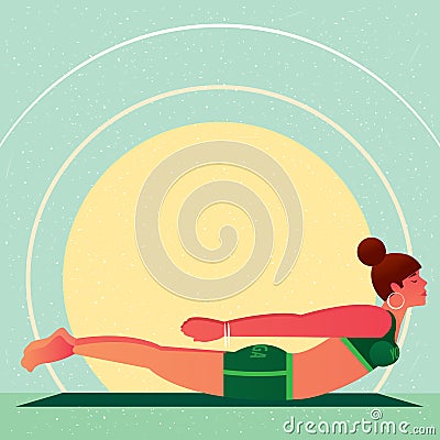Girl lies in Yoga Locust Pose or Salabhasana Vector Illustration