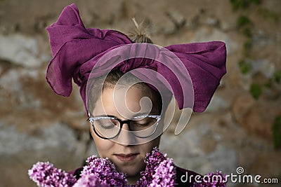 The girl with lilac Stock Photo