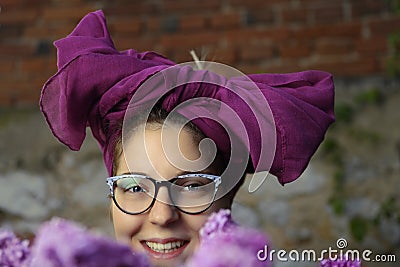 The girl with lilac Stock Photo