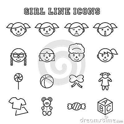 Girl line icons Vector Illustration