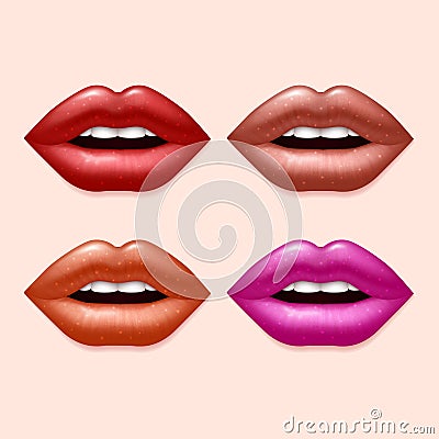 Girl lips with varicolored lipstick vector set Vector Illustration