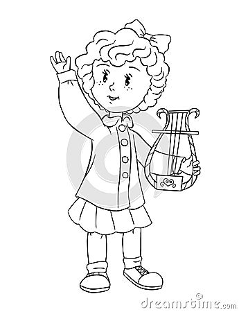 Girl with lira coloring page Stock Photo