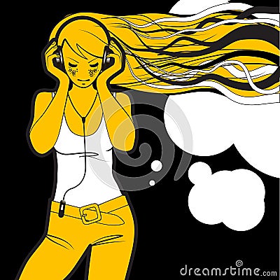 Girl listen to music with head-phones Vector Illustration