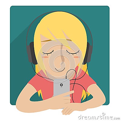 Girl listen to music with headset Vector Illustration