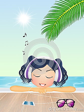 Girl listen to music in summer Stock Photo