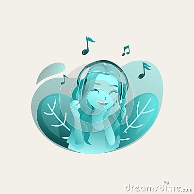 Girl listening music Vector Illustration