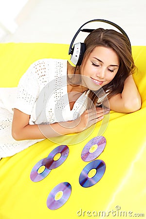 Girl Listening to Music Stock Photo