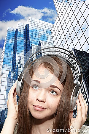 Girl listening to the music Stock Photo