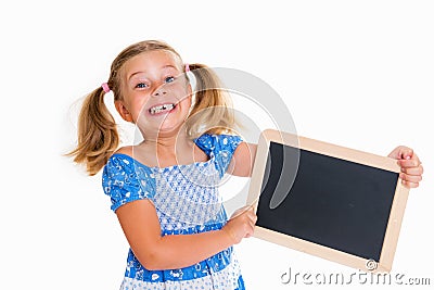 Girl with little blackboard Stock Photo