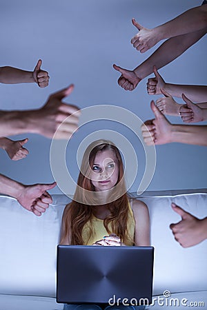 Girl living in virtual world Stock Photo