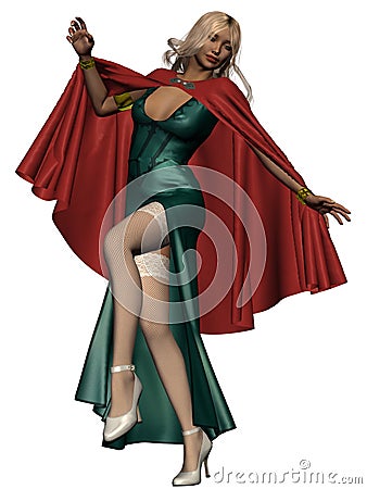 Girl in long dress and cape Stock Photo