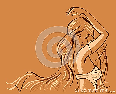 Girl with long hair Vector Illustration