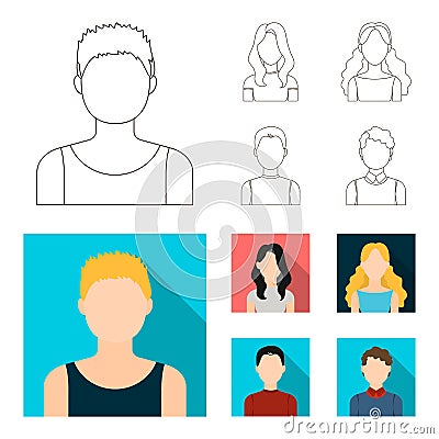 Girl with long hair, blond, curly, gray-haired man.Avatar set collection icons in outline,flat style vector symbol stock Vector Illustration