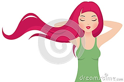 Girl with long pink hair Vector Illustration