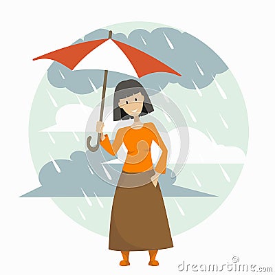 Girl in a long skirt with an umbrella Vector Illustration