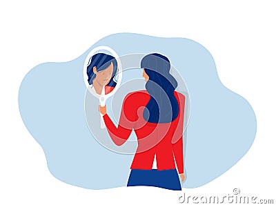 girl looking her self from the mirror face sad or depression often conceal their true feelings or keep them inside mental health Vector Illustration