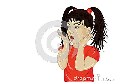 Girl looking surprised and shows hands wow. Vector. Portrait Stock Photo