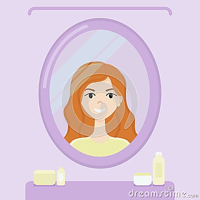 Girl looks in the mirrow Vector Illustration