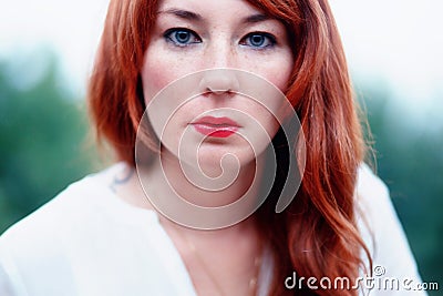 The girl looks with surprise Stock Photo