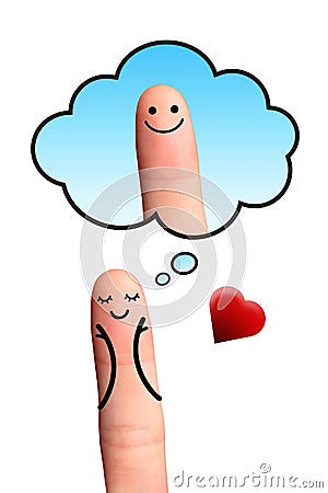 Girl in love thinking the boy, isolated with clipping paths on Stock Photo