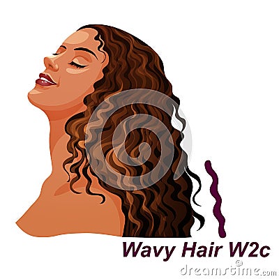 Girl with luxury long curly brunette hairstyle Vector Illustration