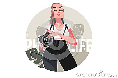 Girl luxury professional photographer Vector Illustration