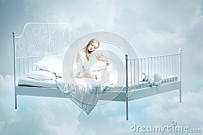 Girl lying on the bed Stock Photo
