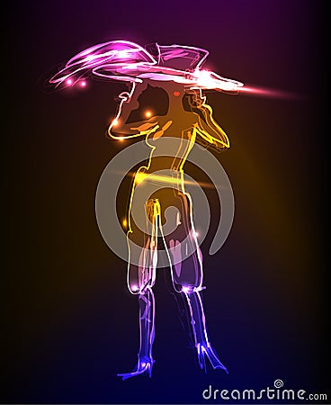 Girl made of light neon collection Vector Illustration