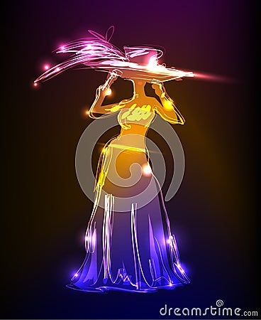 Girl made of light neon collection Vector Illustration